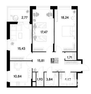 3-к квартира, строящийся дом, 93м2, 14/25 этаж