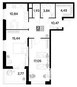 2-к квартира, строящийся дом, 67м2, 6/25 этаж