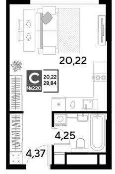Студия квартира, строящийся дом, 29м2, 20/25 этаж