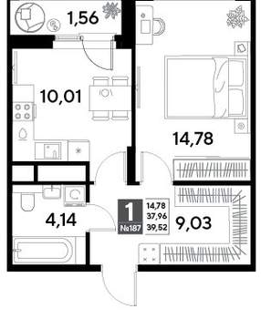 1-к квартира, строящийся дом, 40м2, 16/25 этаж