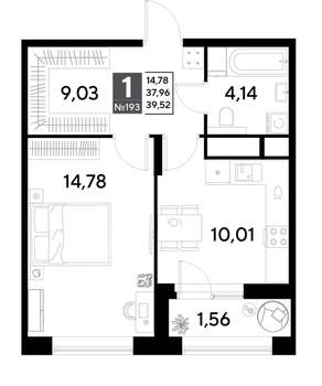 1-к квартира, строящийся дом, 40м2, 16/25 этаж