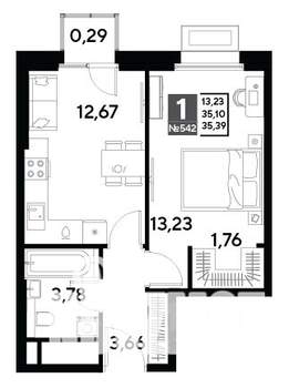 1-к квартира, строящийся дом, 35м2, 23/25 этаж