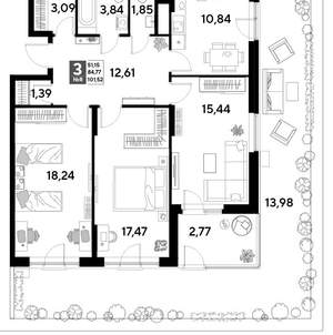 3-к квартира, строящийся дом, 102м2, 2/25 этаж