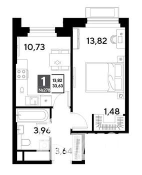 1-к квартира, строящийся дом, 34м2, 25/25 этаж