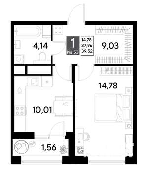 1-к квартира, строящийся дом, 40м2, 13/25 этаж