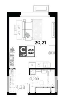 Студия квартира, строящийся дом, 29м2, 4/25 этаж