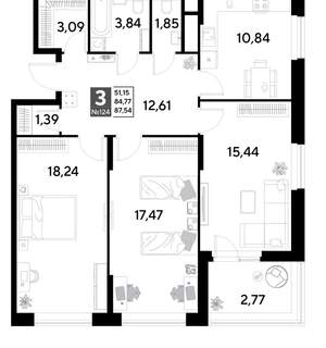 3-к квартира, строящийся дом, 88м2, 11/25 этаж