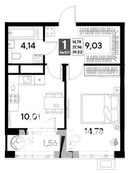 1-к квартира, строящийся дом, 40м2, 9/25 этаж