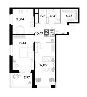 2-к квартира, строящийся дом, 67м2, 11/25 этаж