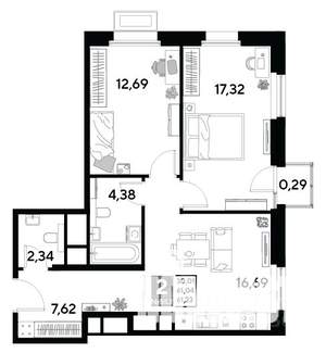 2-к квартира, строящийся дом, 61м2, 24/25 этаж