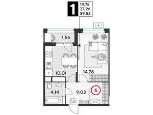1-к квартира, вторичка, 40м2, 13/25 этаж