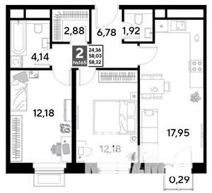 2-к квартира, строящийся дом, 58м2, 15/25 этаж