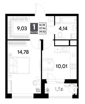 1-к квартира, строящийся дом, 40м2, 25/25 этаж