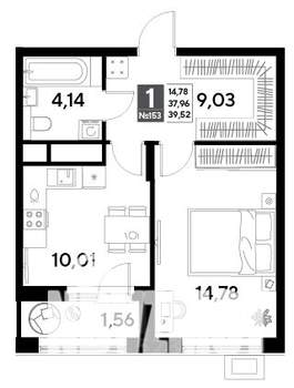 1-к квартира, строящийся дом, 40м2, 13/25 этаж