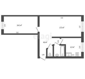 2-к квартира, вторичка, 45м2, 1/5 этаж