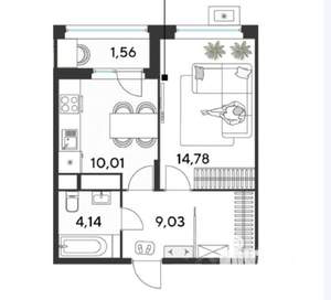 1-к квартира, вторичка, 40м2, 3/25 этаж