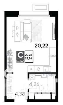 Студия квартира, строящийся дом, 29м2, 25/25 этаж