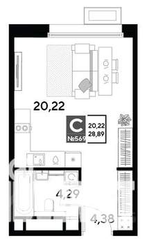 Студия квартира, строящийся дом, 29м2, 25/25 этаж