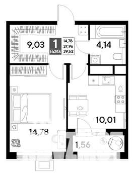 1-к квартира, строящийся дом, 40м2, 21/25 этаж