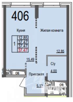 1-к квартира, вторичка, 38м2, 9/25 этаж