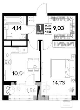 1-к квартира, строящийся дом, 40м2, 15/25 этаж
