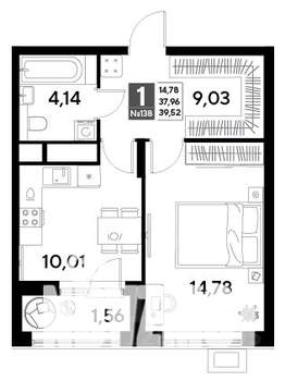 1-к квартира, строящийся дом, 40м2, 12/25 этаж