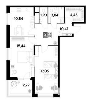 2-к квартира, строящийся дом, 67м2, 20/25 этаж