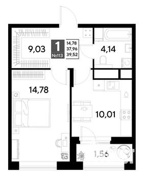 1-к квартира, строящийся дом, 40м2, 10/25 этаж