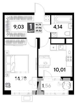 1-к квартира, строящийся дом, 40м2, 24/25 этаж