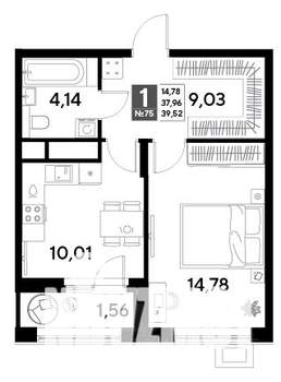 1-к квартира, строящийся дом, 40м2, 7/25 этаж