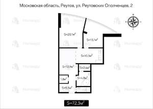3-к квартира, вторичка, 72м2, 24/25 этаж