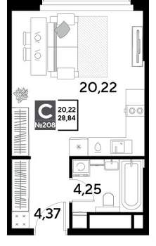 Студия квартира, вторичка, 29м2, 19/25 этаж