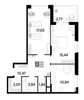 2-к квартира, строящийся дом, 65м2, 24/25 этаж
