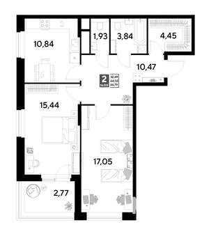 2-к квартира, строящийся дом, 67м2, 17/25 этаж