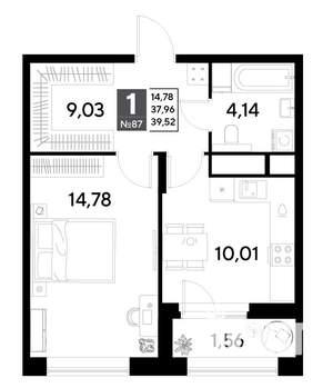 1-к квартира, строящийся дом, 40м2, 8/25 этаж