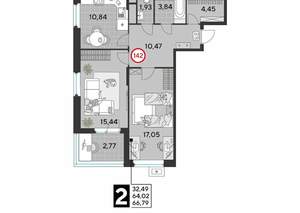 2-к квартира, вторичка, 67м2, 23/25 этаж