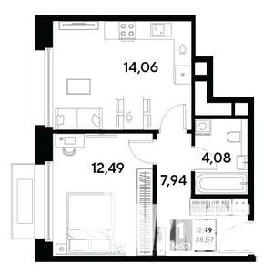 1-к квартира, строящийся дом, 39м2, 25/25 этаж