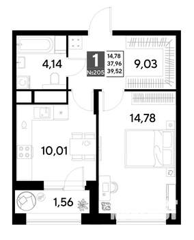 1-к квартира, строящийся дом, 40м2, 17/25 этаж